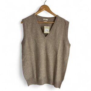 NWT Munrospun 100% Pure Lambswool Tan Cream Sweater Vest, Size L